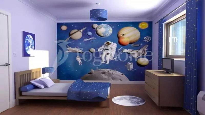 Phòng ngủ bé trai hiện đại màu xanh vũ trụ bao la
