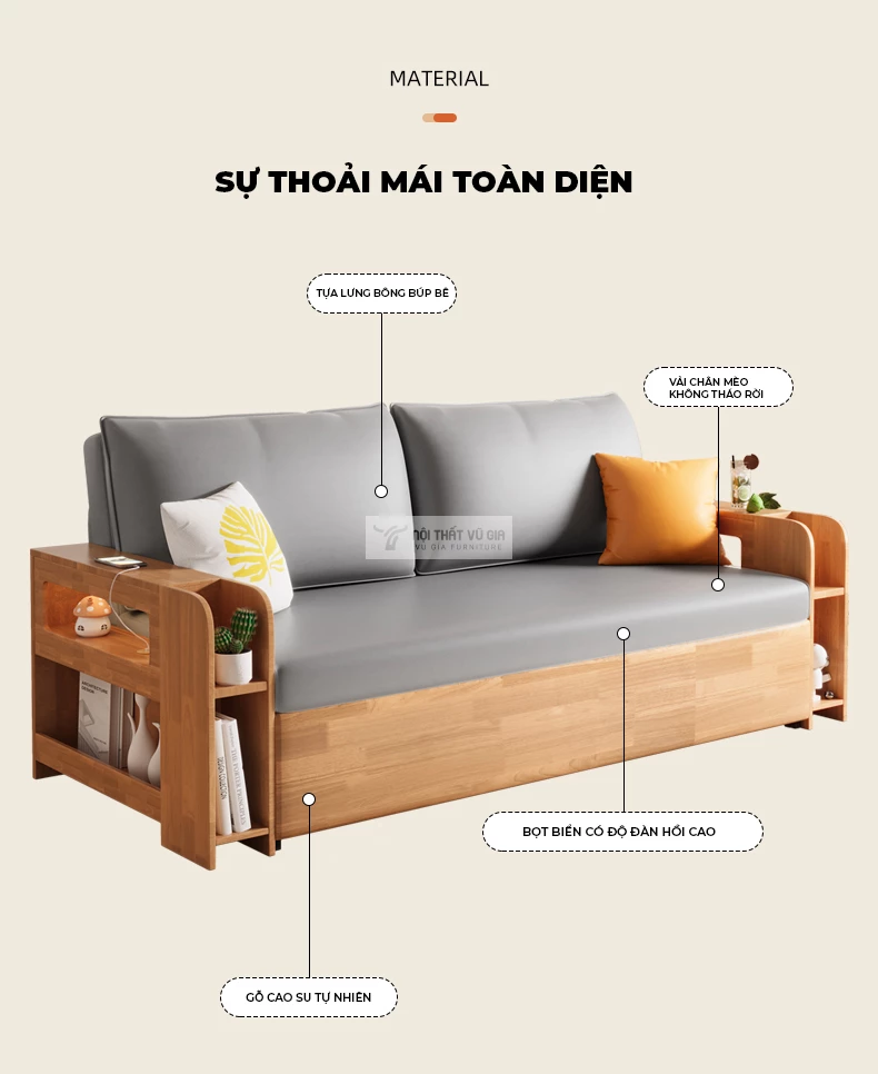 Sofa bed cao cấp SB27 sử dụng nệm cao cấp, thoải mái