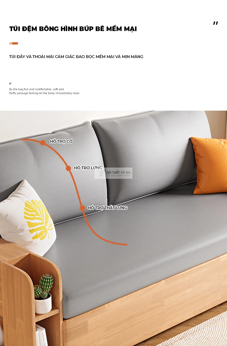 thiết kế cong mềm mại của Sofa bed cao cấp SB27