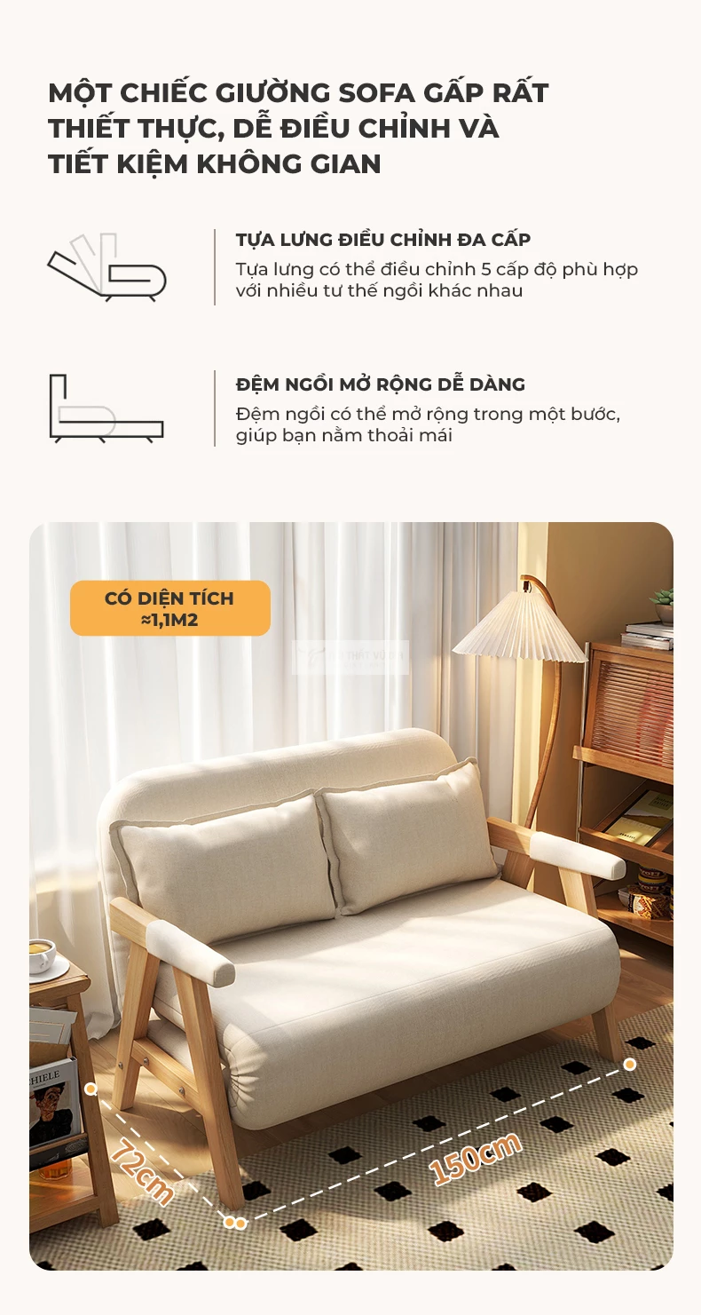 thiết kế tối ưu không gian của Sofa bed gấp đa năng, hiện đại SB29