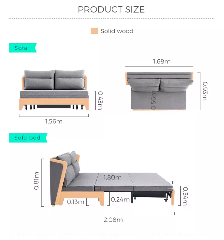 kích thước của Sofa bed hiện đại khung gỗ tự nhiên cao cấp SB01