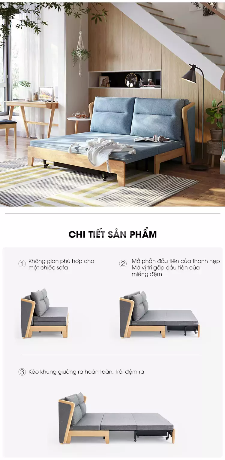 Sofa bed hiện đại khung gỗ tự nhiên cao cấp SB01