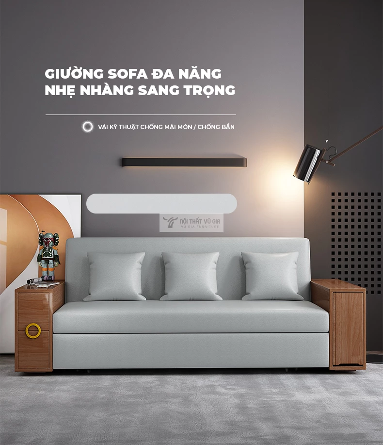 Sofa bed kết hợp tay vịn hộc tủ đa năng SB28