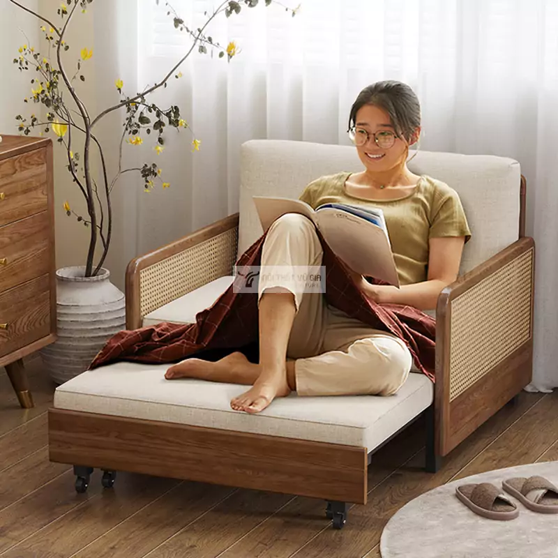 Sofa bed kết hợp tay vịn mây thanh lịch SB04