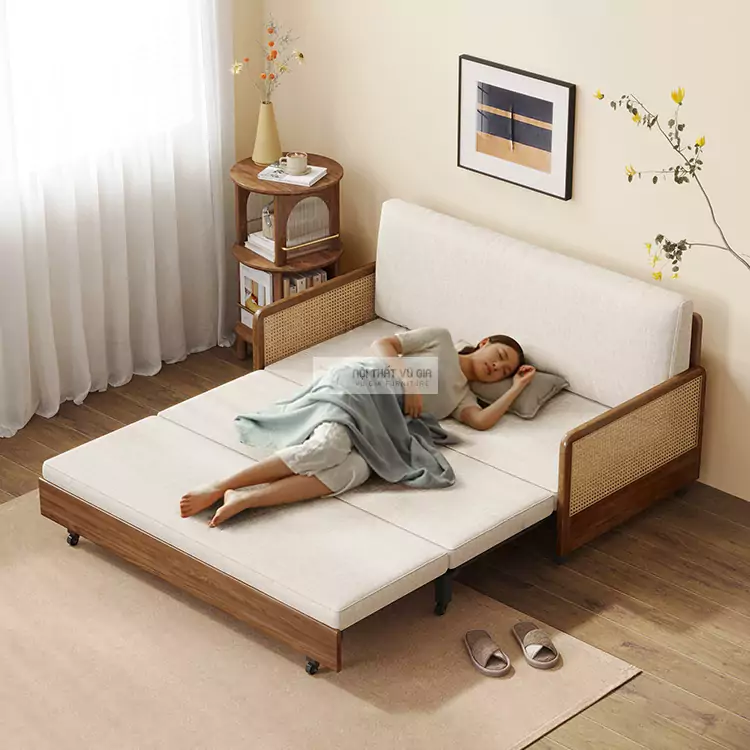 Sofa bed kết hợp tay vịn mây thanh lịch SB04