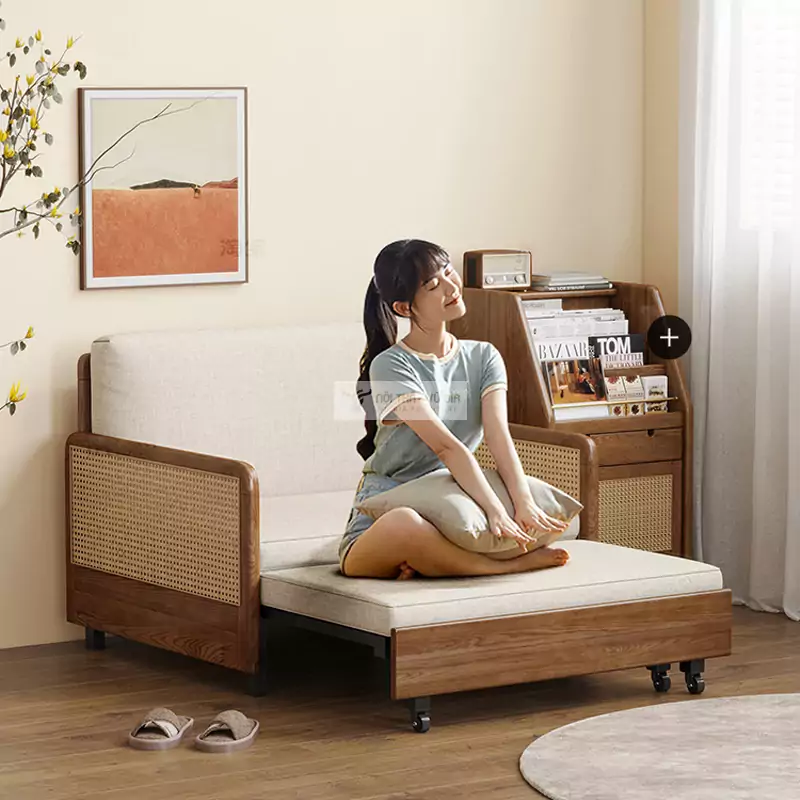 Sofa bed kết hợp tay vịn mây thanh lịch SB04