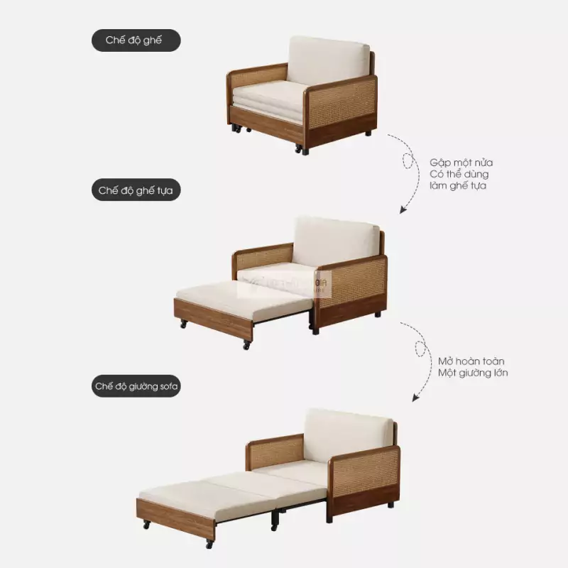 cách sử dụng của Sofa bed kết hợp tay vịn mây thanh lịch SB04