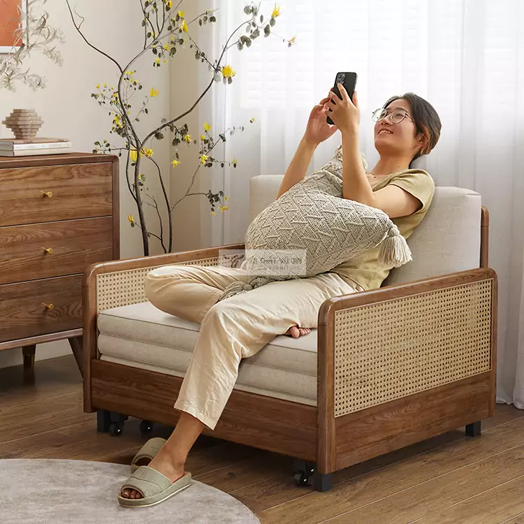 Sofa bed kết hợp tay vịn mây thanh lịch SB04