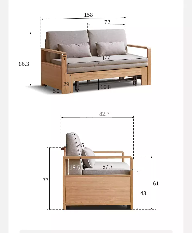 kích thước của Sofa bed phong cách tối giản, hiện đại SB05