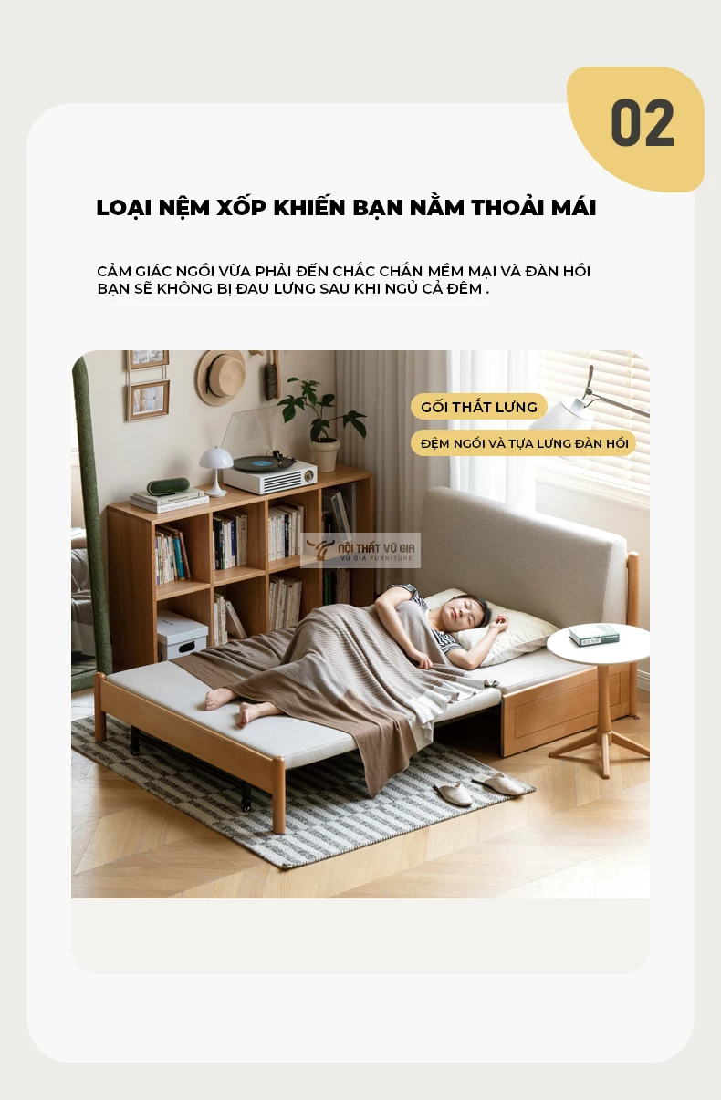 Sofa bed thiết kế hiện đại, linh hoạt SB26 sử dụng nệm cao cấp, êm ái