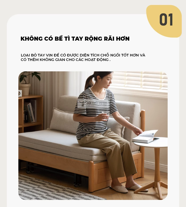 thiết kế không tay vịn giúp không gian rộng rãi của Sofa bed thiết kế hiện đại, linh hoạt SB26