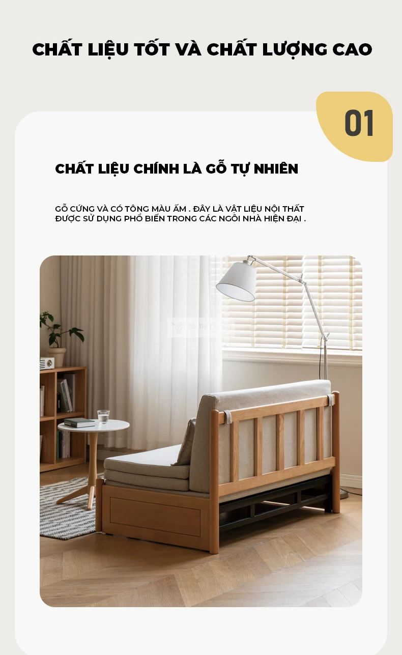 Sofa bed thiết kế hiện đại, linh hoạt SB26 sử dụng gỗ tự nhiên cao cấp