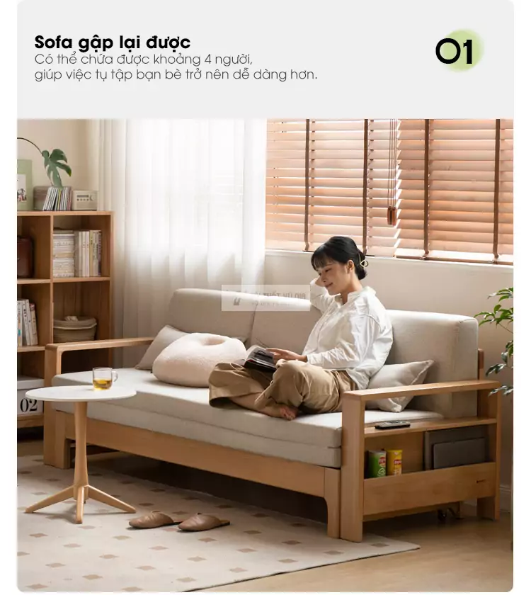 gấp gọn linh hoạt của Sofa bed thiết kế thông minh tích hợp ngăn đồ tiện lợi SB06