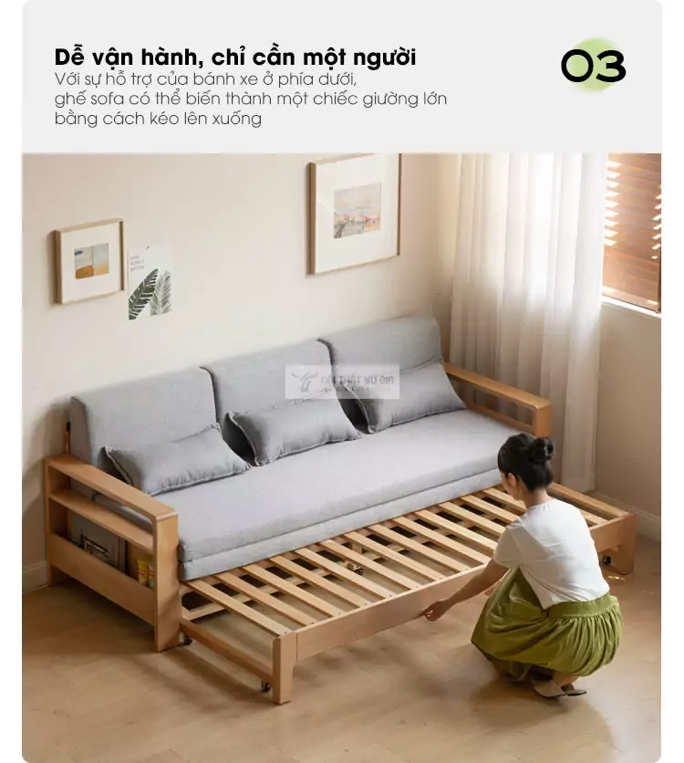 dễ dàng vận hành với Sofa bed thiết kế thông minh tích hợp ngăn đồ tiện lợi SB06