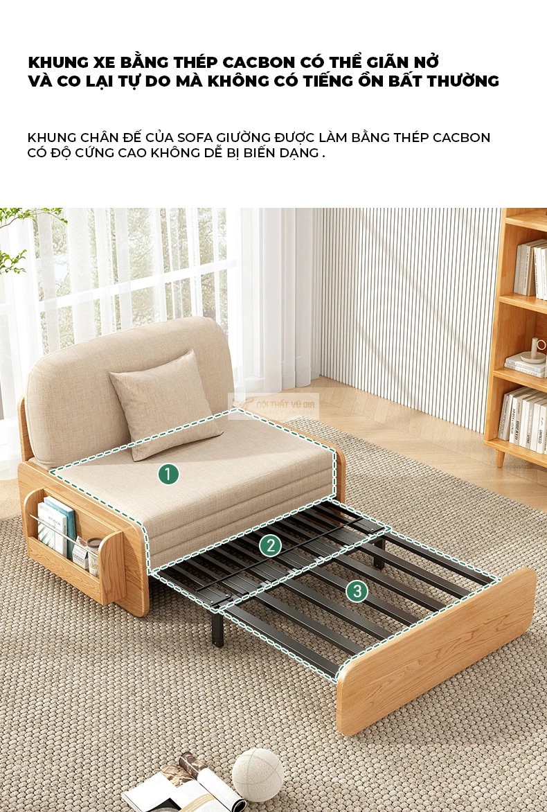 chi tiết kết cấu của Sofa bed thiết kế tích hợp ngăn đựng đa năng SB24