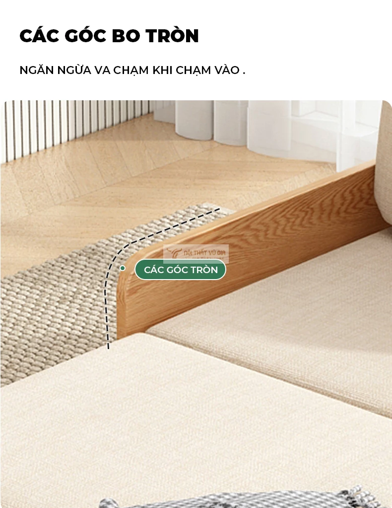 thiết kế bo góc an toàn của Sofa bed thiết kế tích hợp ngăn đựng đa năng SB24