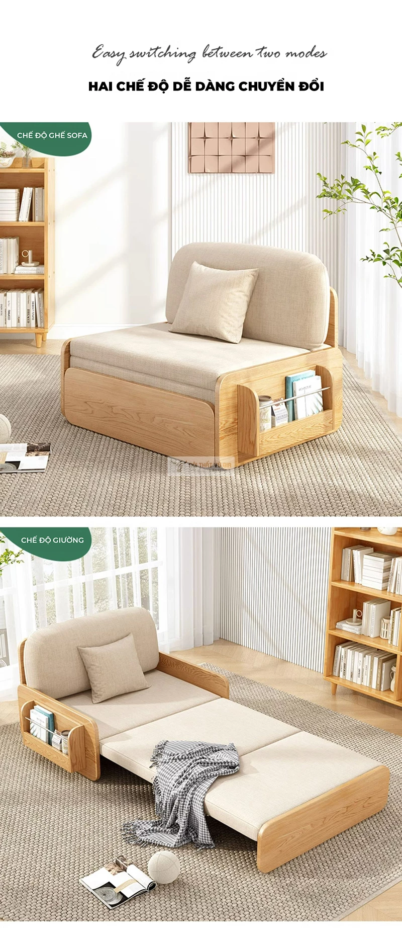 các chế độ của Sofa bed thiết kế tích hợp ngăn đựng đa năng SB24