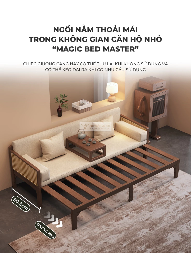 thiết kế thu kéo tiện lợi của Sofa bed thiết kế tối giản, đa năng SB31