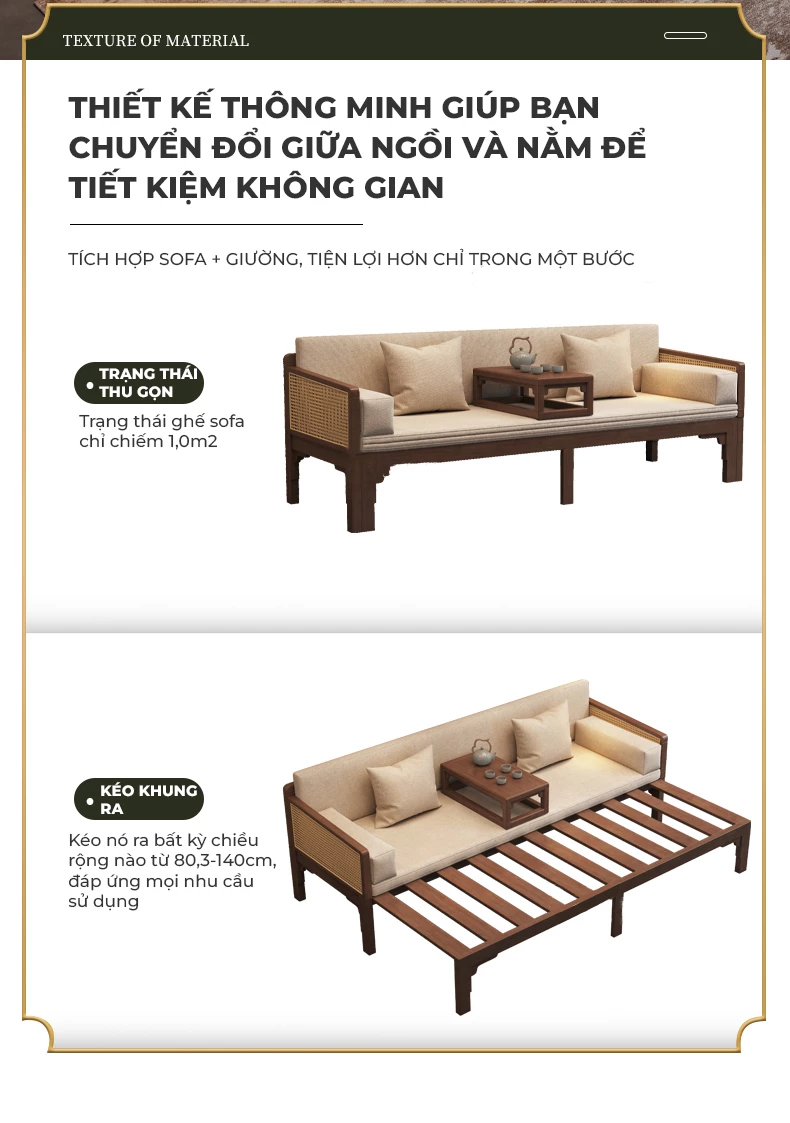 thiết kết chuyển đổi tiện lợi của Sofa bed thiết kế tối giản, đa năng SB31