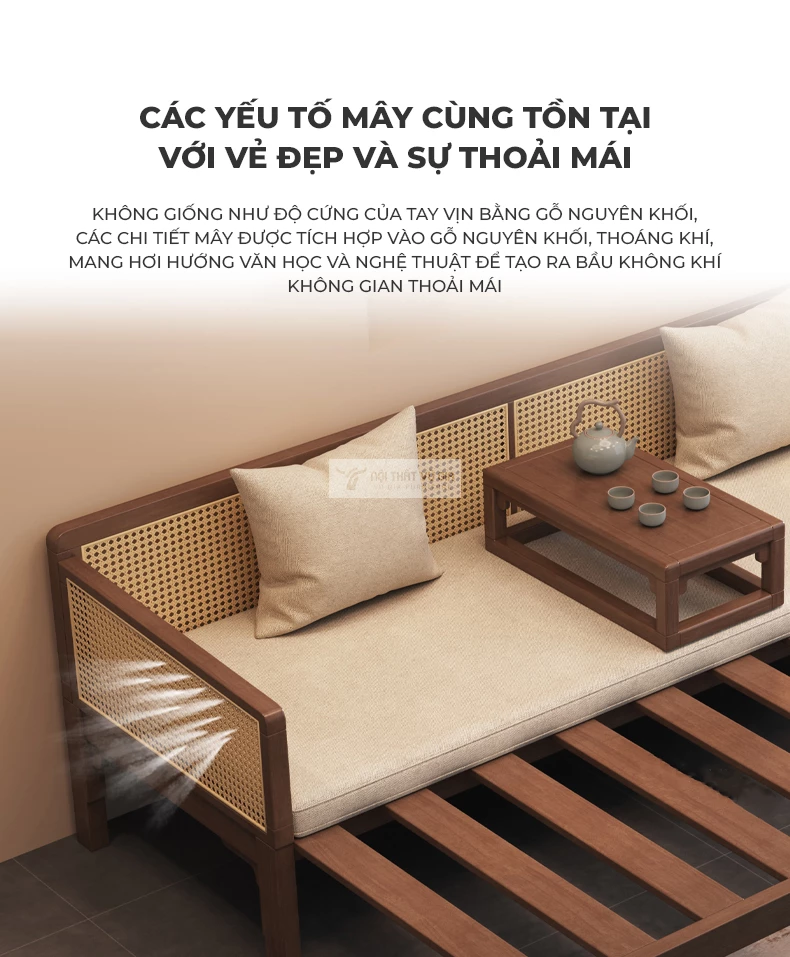 thiết kế kết hợp mây thoáng khí của Sofa bed thiết kế tối giản, đa năng SB31