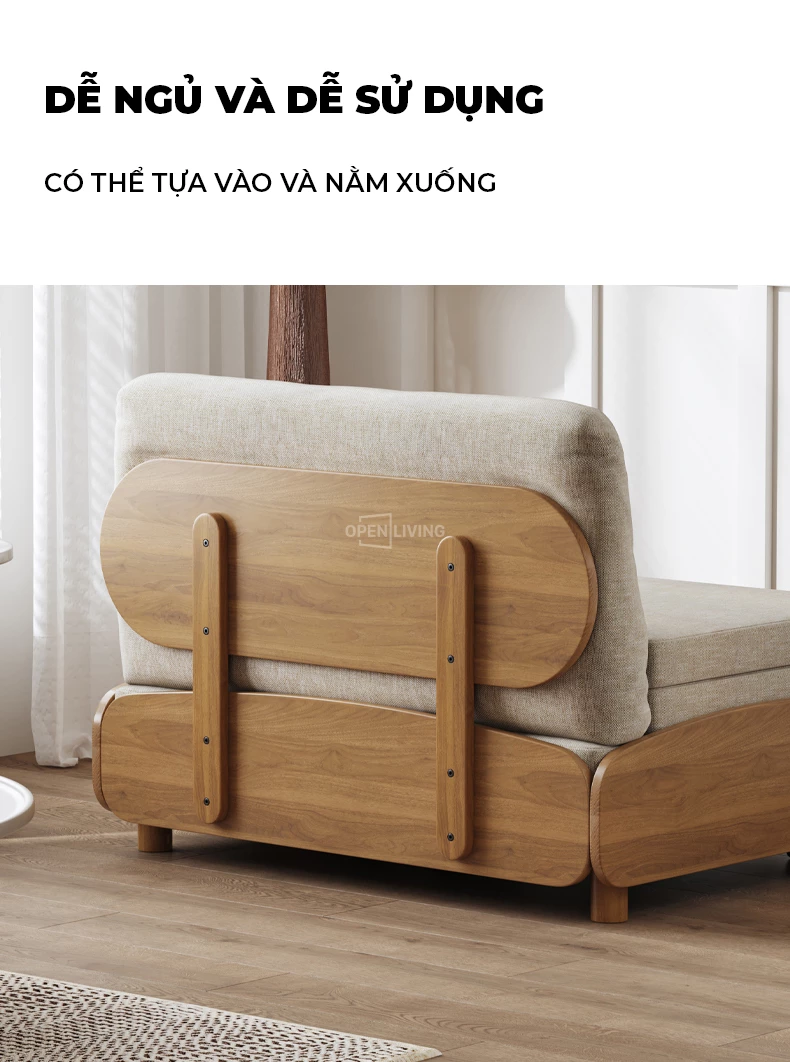 Chất liệu gỗ tự nhiên an toàn thân thiện Sofa giường cao cấp Openliving OSF 051 - Thiết kế đơn giản sang trọng