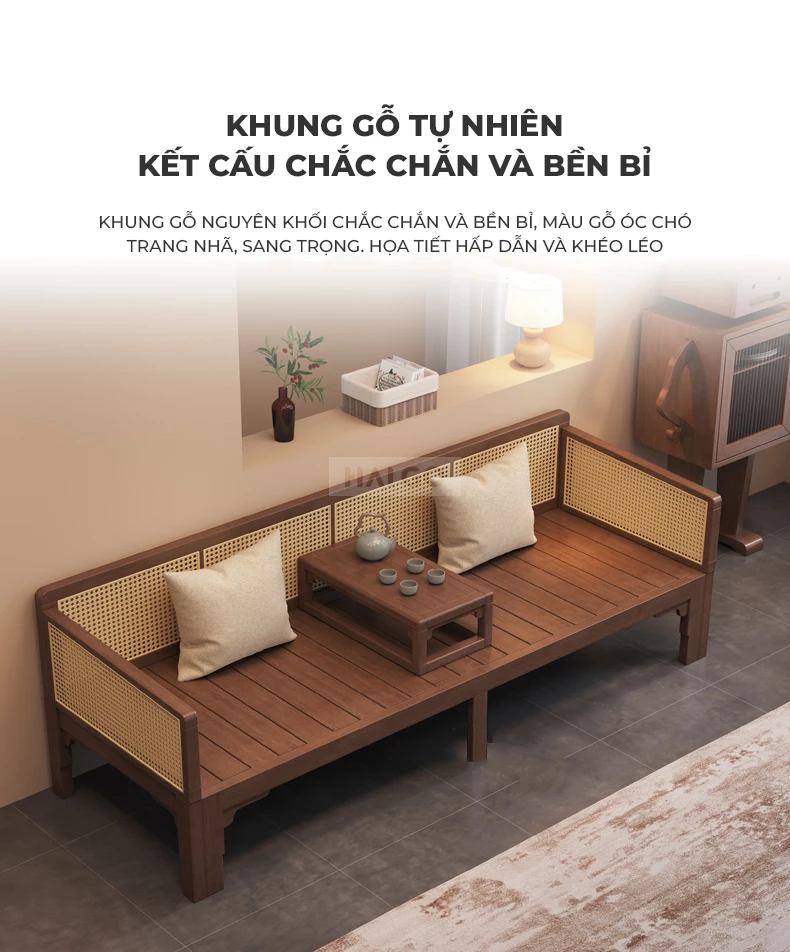 Sofa Giường Đa Năng Linh Hoạt Kết Hợp Mây Đan Haigo SOF217