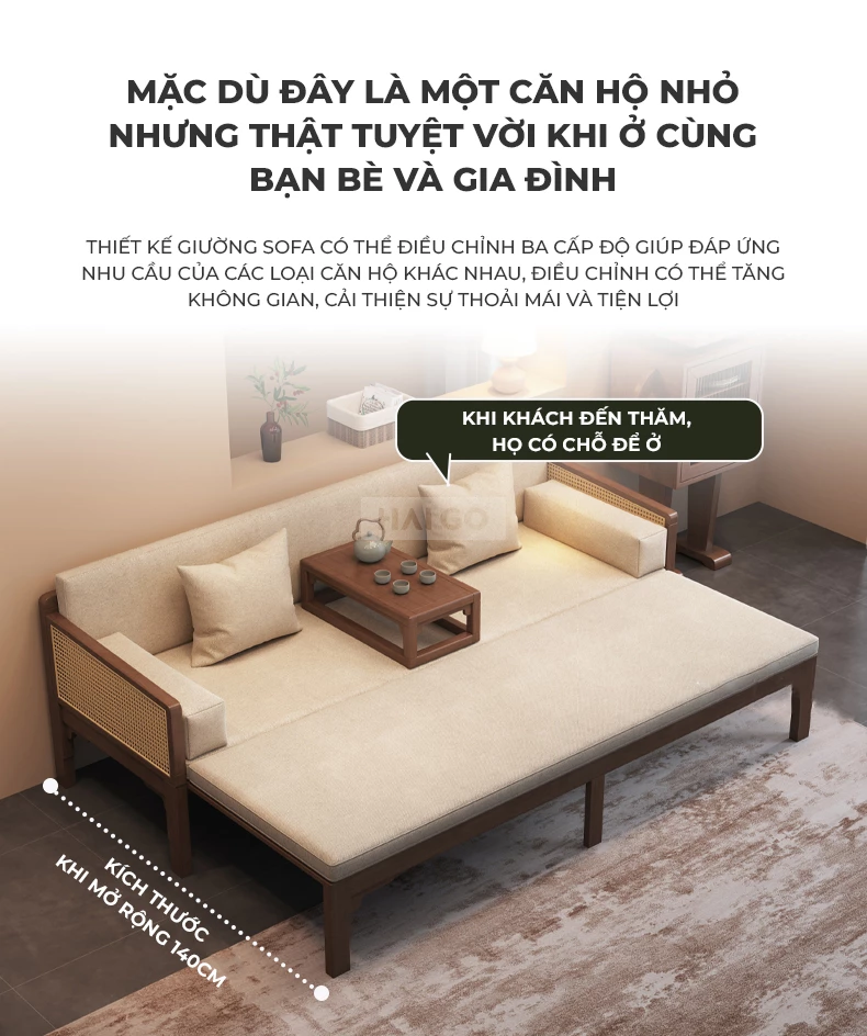 Sofa Giường Đa Năng Linh Hoạt Kết Hợp Mây Đan Haigo SOF217