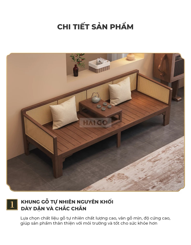 Sofa Giường Đa Năng Linh Hoạt Kết Hợp Mây Đan Haigo SOF217