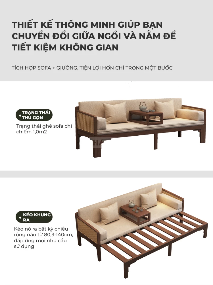 Sofa Giường Đa Năng Linh Hoạt Kết Hợp Mây Đan Haigo SOF217