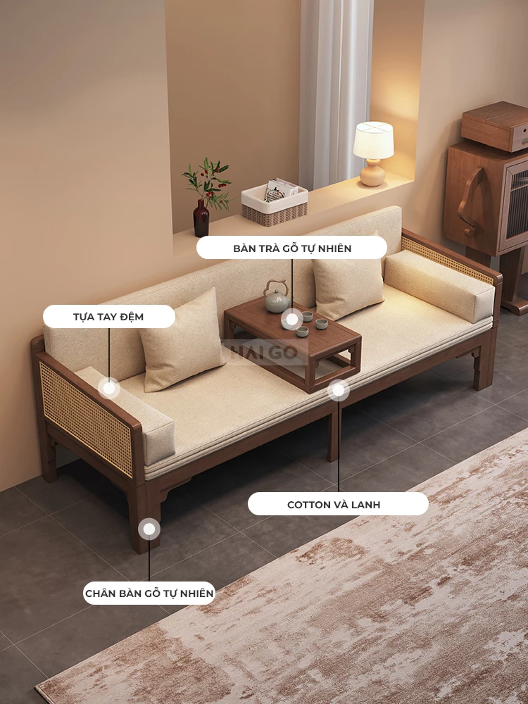 Sofa Giường Đa Năng Linh Hoạt Kết Hợp Mây Đan Haigo SOF217