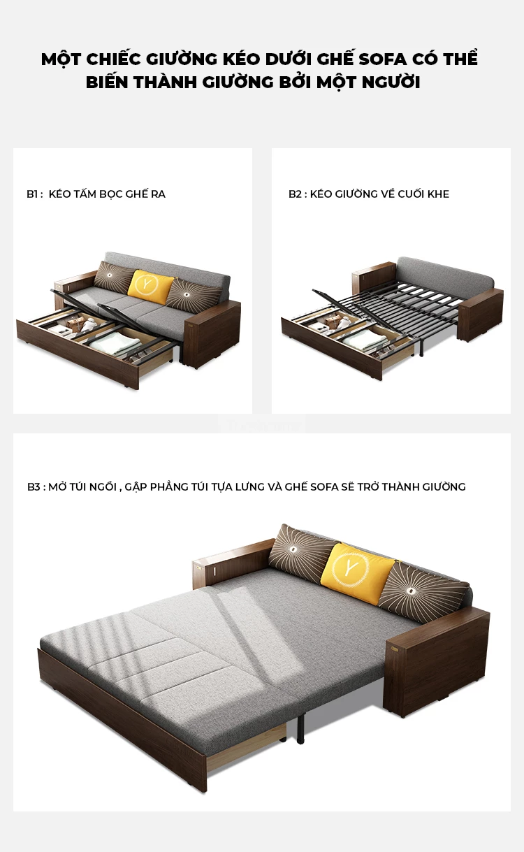 Sofa Giường Kết Hợp Bàn Gấp Gọn Gỗ Tự Nhiên TOGI Smart M39 – Giải pháp tối ưu cho không gian nhỏ với thiết kế 3 trong 1: sofa, giường ngủ và bàn gấp gọn tiện lợi. Chất liệu gỗ tự nhiên cao cấp, bền đẹp, an toàn cho sức khỏe. Đệm êm ái, dễ dàng chuyển đổi chế độ sử dụng. Kiểu dáng hiện đại, phù hợp với nhiều phong cách nội thất.