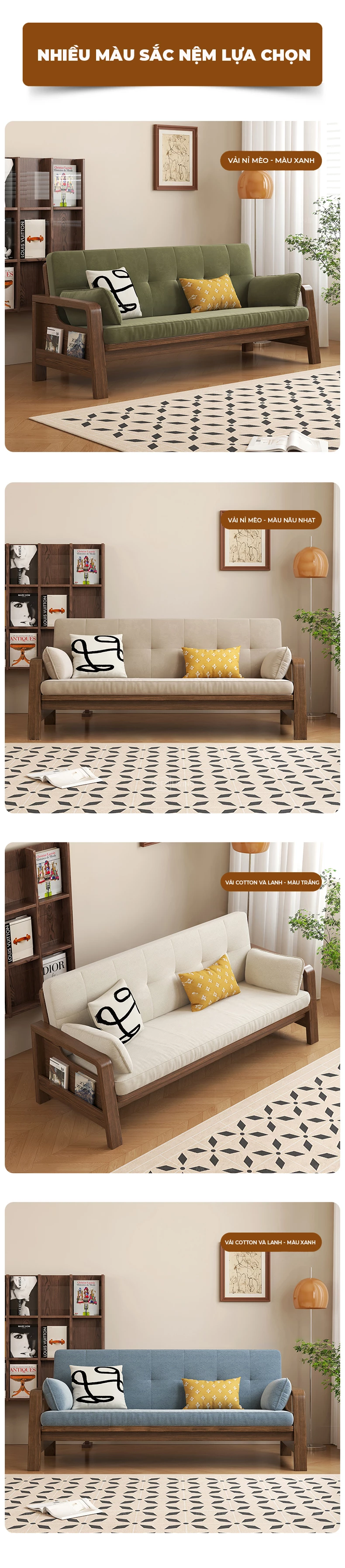 Sofa giường đa năng làm từ gỗ tự nhiên, chắc chắn và bền bỉ, phù hợp sử dụng quanh năm. Thiết kế tối ưu không gian sống với kiểu dáng hiện đại, sang trọng. Thích hợp cho việc tiếp khách, làm việc hay nghỉ ngơi, mang lại cảm giác thoải mái và tiện lợi cho cả mùa đông lẫn mùa hè.