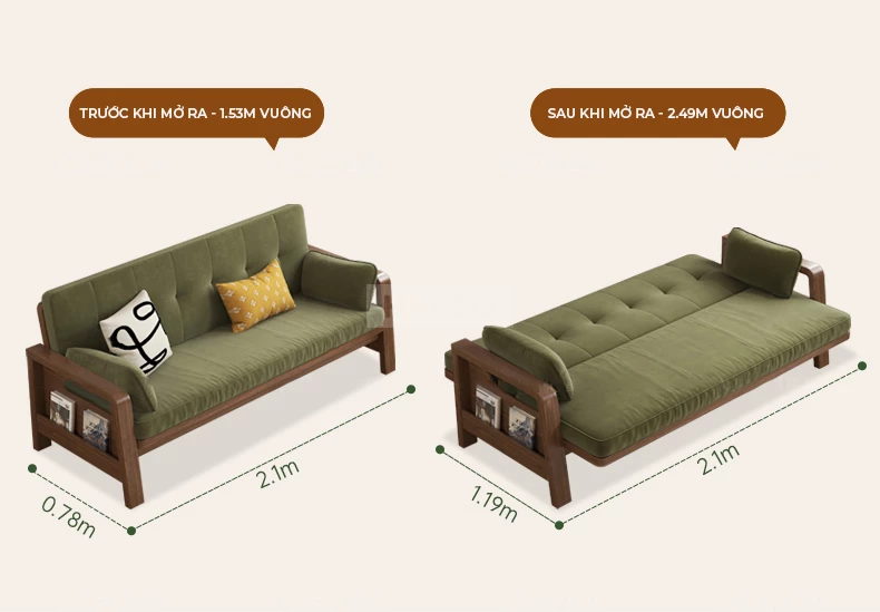 Sofa Giường Mở Rộng Gỗ Tự Nhiên Haigo SOF273