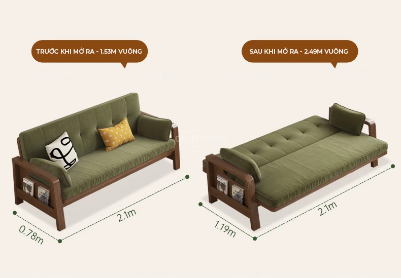 Sofa giường đa năng làm từ gỗ tự nhiên, chắc chắn và bền bỉ, phù hợp sử dụng quanh năm. Thiết kế tối ưu không gian sống với kiểu dáng hiện đại, sang trọng. Thích hợp cho việc tiếp khách, làm việc hay nghỉ ngơi, mang lại cảm giác thoải mái và tiện lợi cho cả mùa đông lẫn mùa hè.