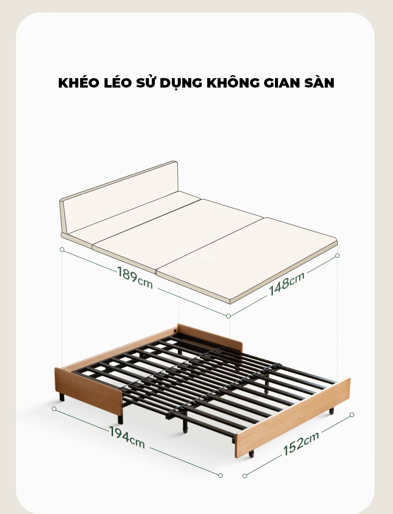 khung mạ kẽm chắc chắn, không han gỉ Sofa Giường Mở Rộng Openliving OSF 012 - Sofa gấp mở linh hoạt