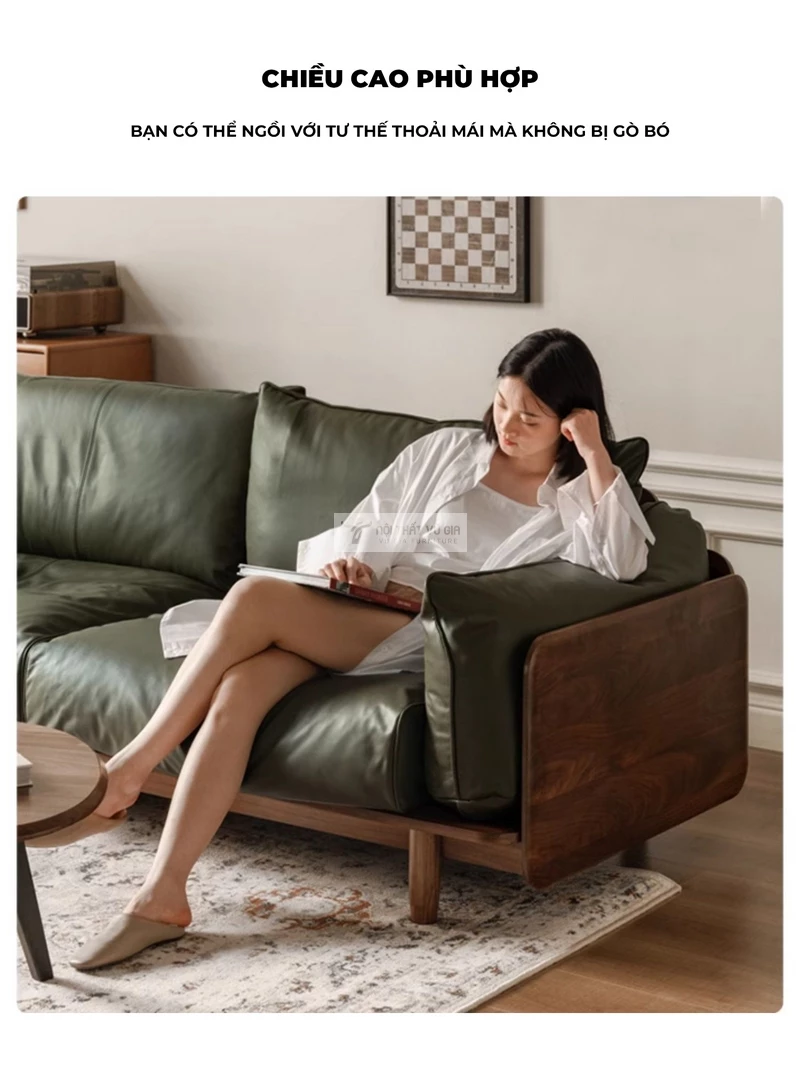 thiết kế chiều cao khoa học của Sofa gỗ tự nhiên kết hợp nệm cao cấp, hiện đại SB35
