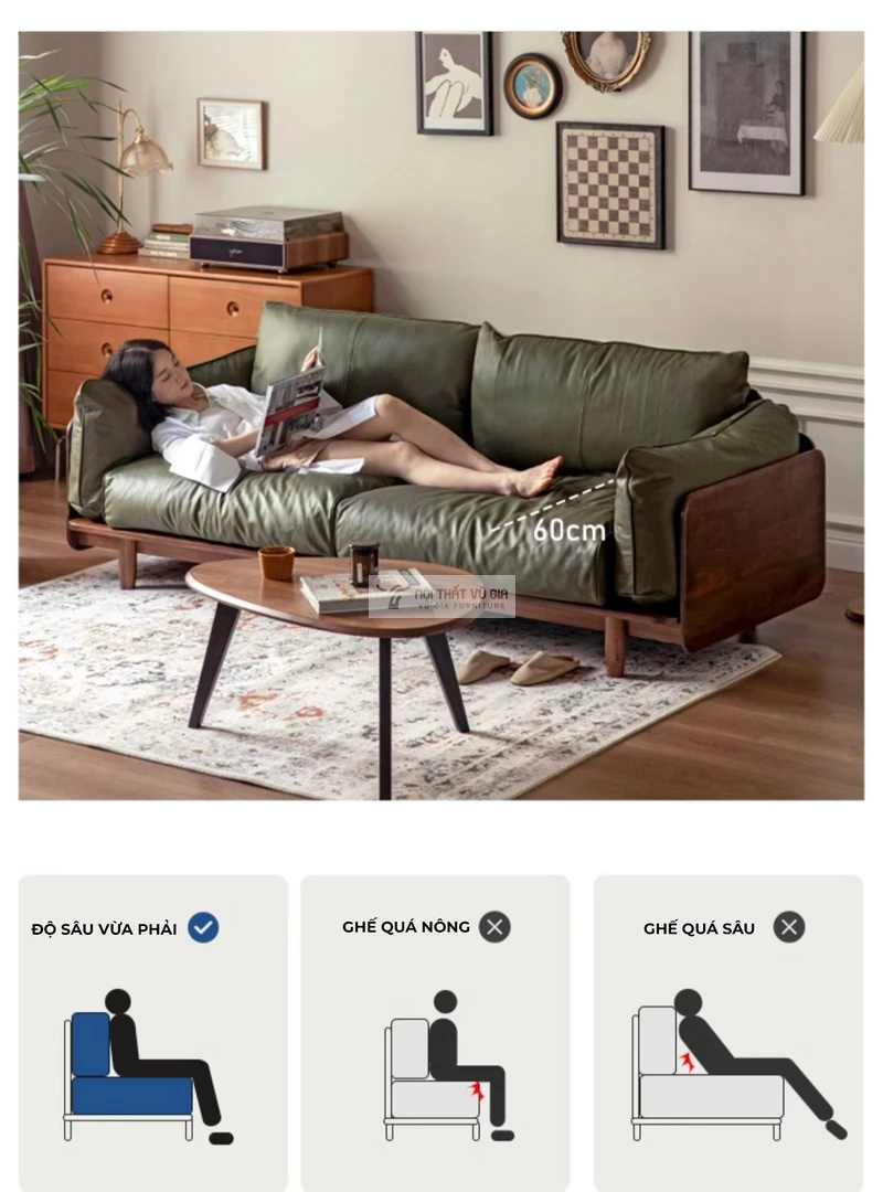thiết kế kích thước khoa học của Sofa gỗ tự nhiên kết hợp nệm cao cấp, hiện đại SB35