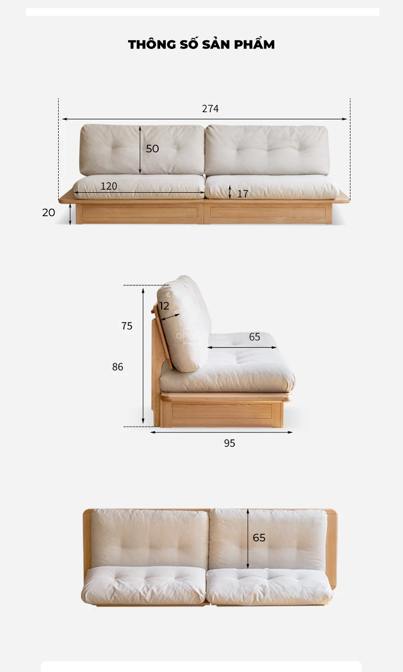 Sofa gỗ tự nhiên OpenLiving OPK301 – thuộc dòng sản phẩm Almond cao cấp, nổi bật với thiết kế tối giản, sang trọng và tinh tế. Chất liệu gỗ tự nhiên bền bỉ kết hợp đệm êm ái, mang lại sự thoải mái và đẳng cấp cho không gian phòng khách hiện đại.