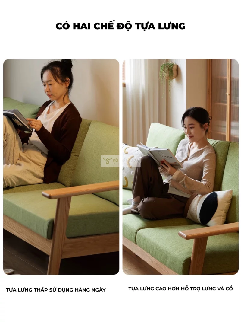 thiết kế tựa lưng thoải mái của Sofa gỗ tự nhiên phong cách tối giản hiện đại CBK15