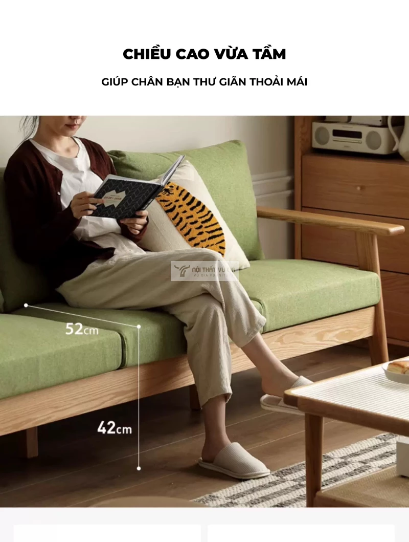 thiết kế chiều cao khoa học của Sofa gỗ tự nhiên phong cách tối giản hiện đại CBK15
