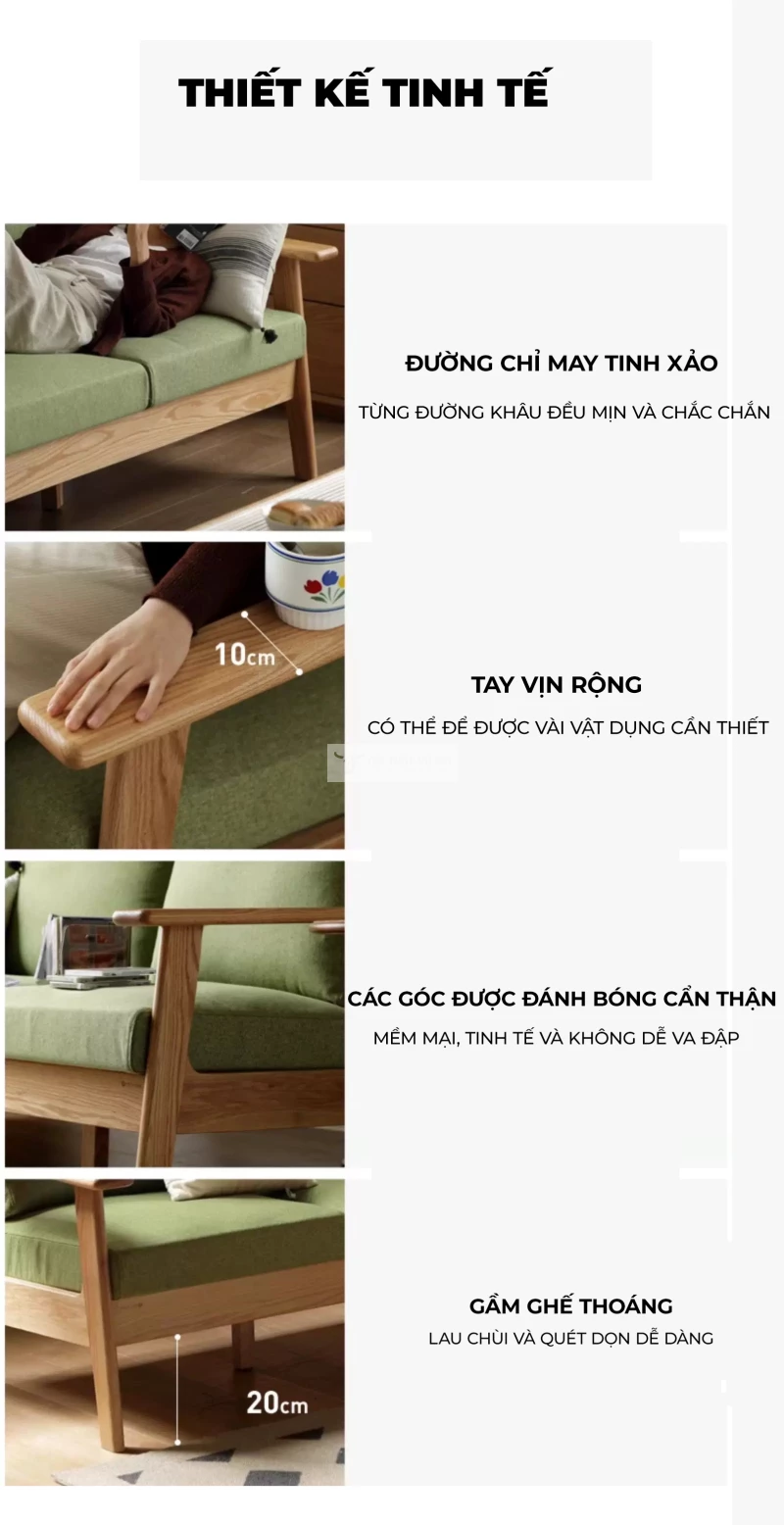 chi tiết thiết kế tinh tế của Sofa gỗ tự nhiên phong cách tối giản hiện đại CBK15