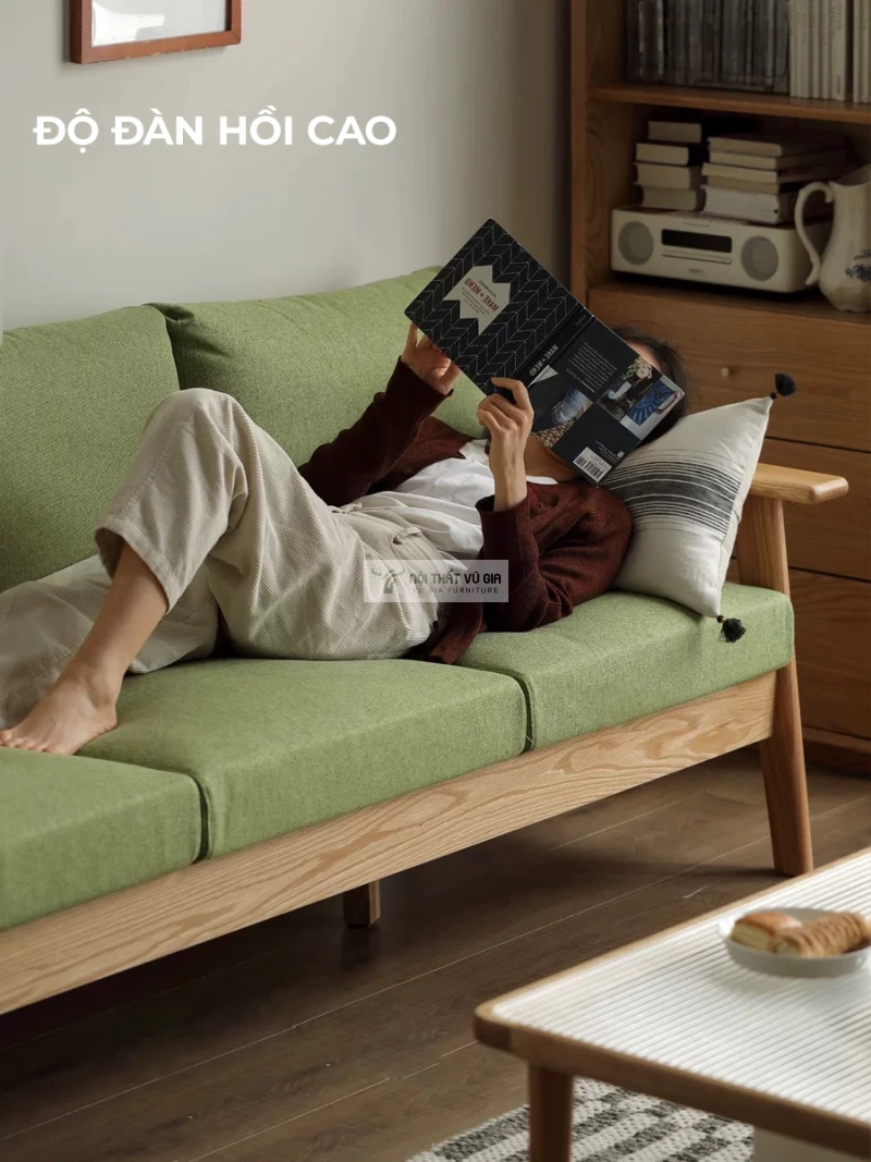 Sofa gỗ tự nhiên phong cách tối giản hiện đại CBK15 sử dụng nệm đàn hồi cao