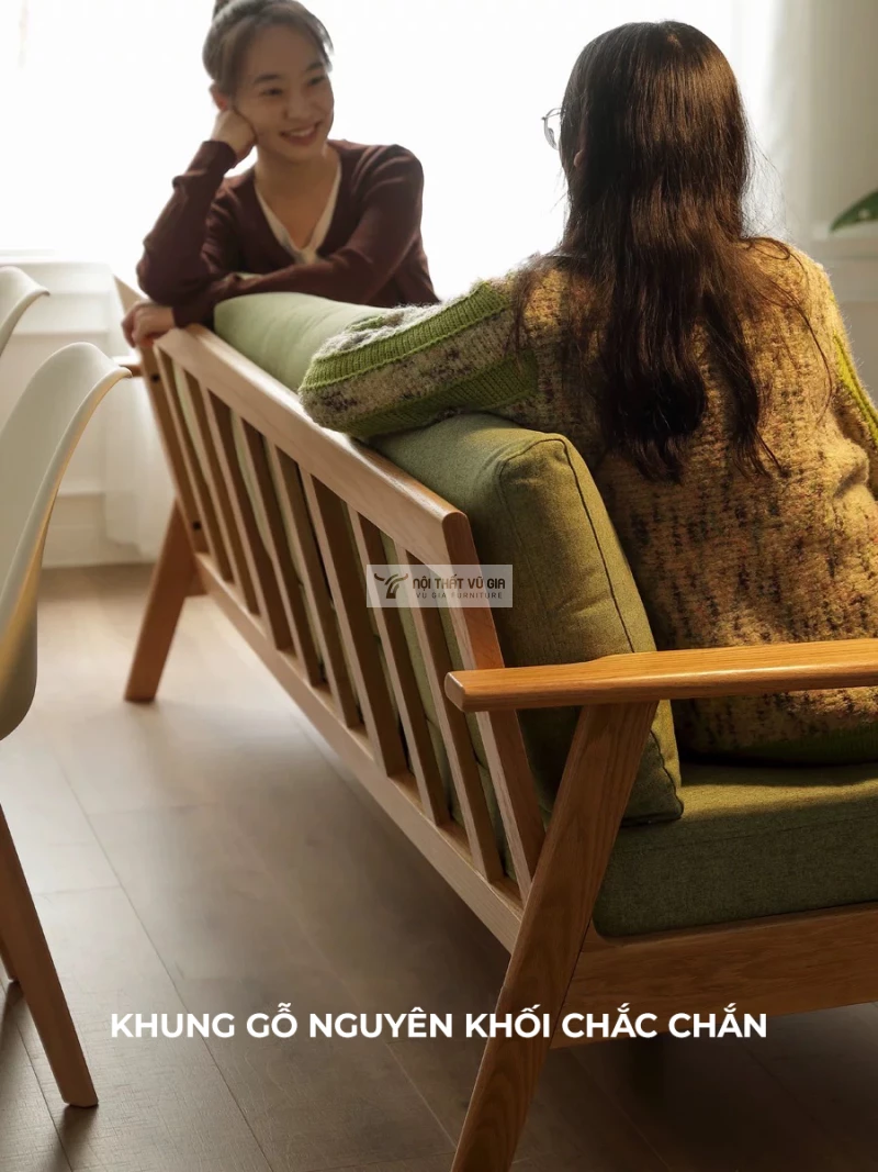 Sofa gỗ tự nhiên phong cách tối giản hiện đại CBK15 sử dụng khung gỗ tự nhiên chắc chắn