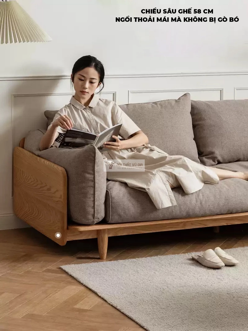 thiết kế chiều sâu khoa học của Sofa gỗ tự nhiên thiết kế hiện đại kết hợp nệm êm ái SB38