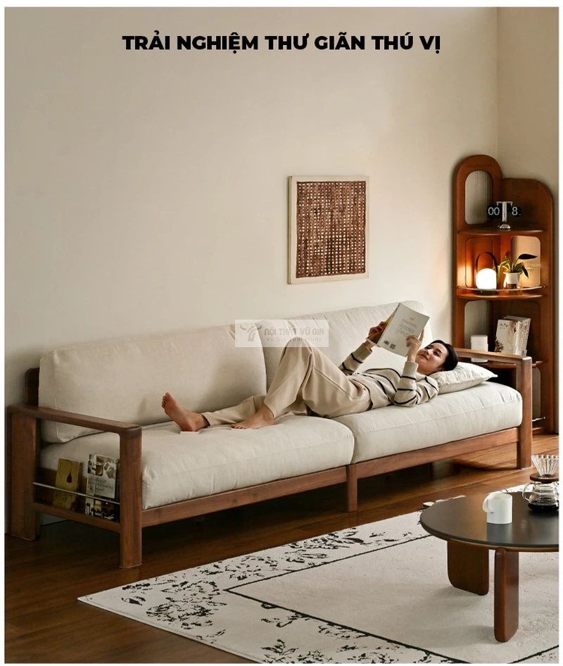 Sofa gỗ tự nhiên thiết kế hiện đại, sang trọng SB36
