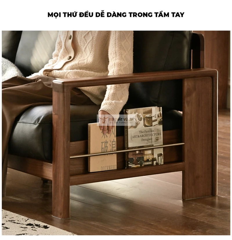 thiết kế tay vịn tinh tế của Sofa gỗ tự nhiên thiết kế hiện đại, sang trọng SB36