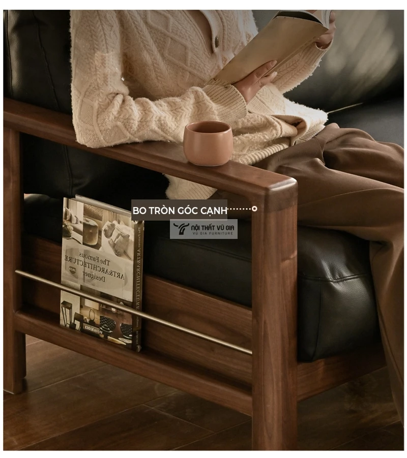 thiết kế bo góc mềm mại của Sofa gỗ tự nhiên thiết kế hiện đại, sang trọng SB36