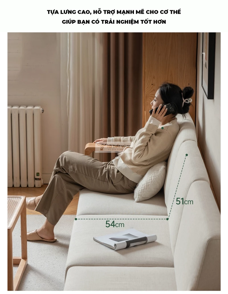thiết kế tựa lưng chắc chắn của Sofa gỗ tự nhiên thiết kế tay vịn hiện đại, thanh lịch SB39
