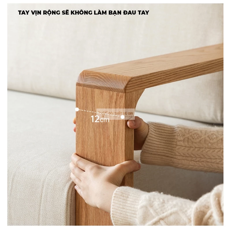 thiết kế tay vịn rộng rãi của Sofa gỗ tự nhiên thiết kế tay vịn hiện đại, thanh lịch SB39