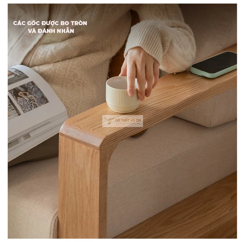 thiết kế tay vịn bo tròn mềm mại của Sofa gỗ tự nhiên thiết kế tay vịn hiện đại, thanh lịch SB39